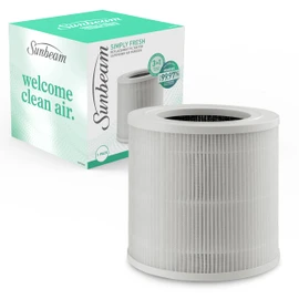 Sunbeam Simply Fresh Air Purifier Replacement Air Filter 3-in-1 Filtration System w/ True HEPA Filter Removes 99.97 percent Airborne Particles, 360° Air Intake, Easy Maintenance, White, SAPF0900