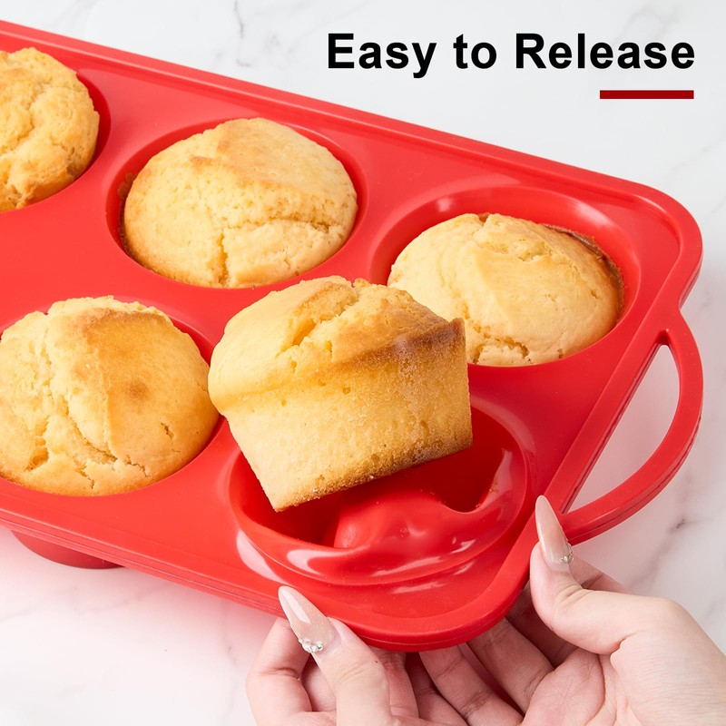 Puyeipt Jumbo Muffin Pan with Metal Frame, 6 Cup Large