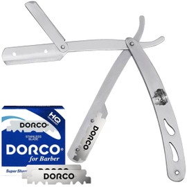The Shave Factory Traditional Shaving Set - The Shave Factory Metal Straight Razor & 100 DORCO Single Edge Razor Blades - Ideal Kit For Professional Barbers And Traditional Shaving Enthusiasts