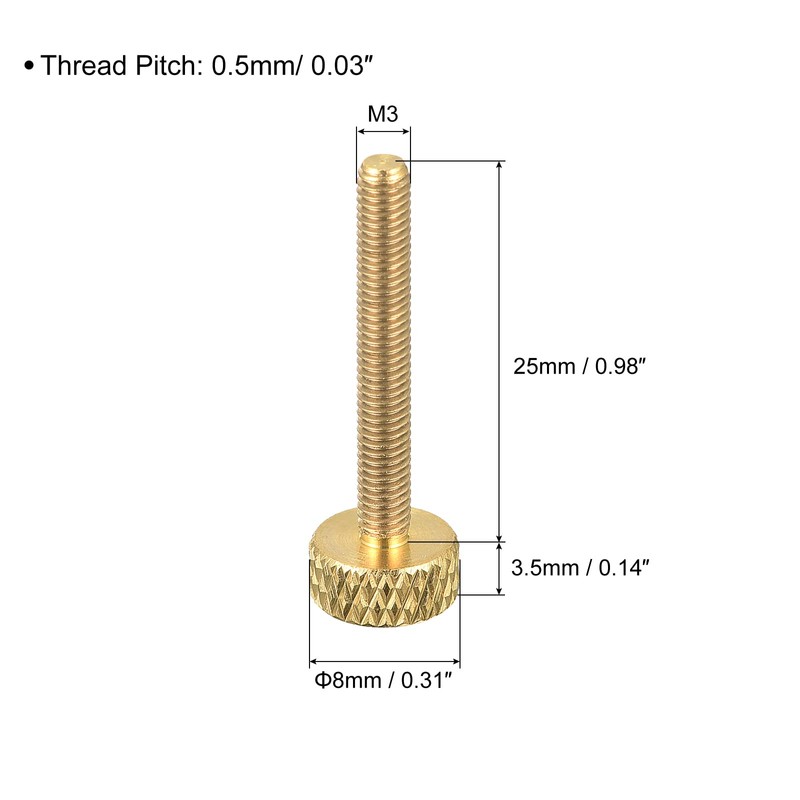 sourcing map Pack of 2 Brass Knurled Screws M3 x