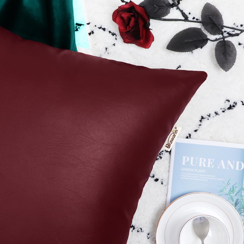 BRAWARM Faux Leather Throw Pillow Covers 16 X 16 Inches