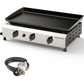 ADREAK 3 Burner BBQ Gas Griddle, 25.6 Inch Stainless Steel Portable Propane Griddle, 30,000 BTU Table Top Grill for Camping Tailgating (Only Griddle)