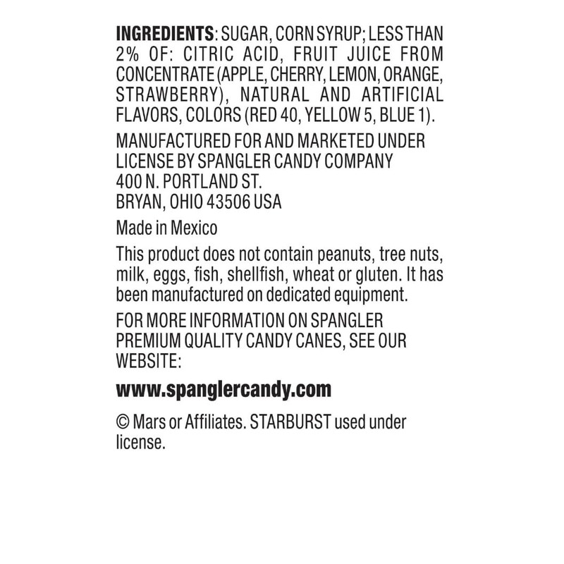 Starburst Candy Canes Green Apple, Lemon & Strawberry Flavors 5.3oz
