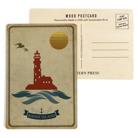 Rhode Island, Lighthouse Icon (4x6 Birch Wood Postcards, 2-Pack Stationary, Rustic Home Wall Decor)