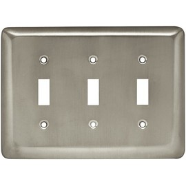 Brainerd 64380 Stamped Steel Round Triple Toggle Switch Wall Plate / Switch Plate / Cover, Satin Nickel