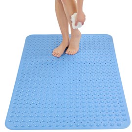ENKOSI Extra Large Shower Mat Non Slip - 47 x 32 inch - XL Bathroom Shower Mat - Large Shower Matts for Shower Stall Floors - Secure Suction Cups and Drain Holes (47x32 Aqua Blue)
