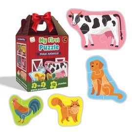 My First Puzzle - Montessori Toy, 12 Graded Puzzles, 2-5 Pieces (Farm Animals)