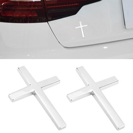 Metal Cross Decals for Cars,2.5"×1.8" Jesus Christian Car Emblem Badge Decal,3D Self Adhesive Religious Decoration Stickers for Car Body, Fender, Tail,Waterproof & Durable (Silver)