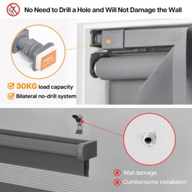 LazBlinds No-Drill Cordless Zebra Blinds - Dual Layer Light Filtering & Room Darkening, Free-Stop Lift, Easy Install, Day & Night Privacy with Valance for Window 30" W x 64" H, Grey