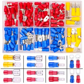 Twidec/Spade Crimp Connectors 2.8mm/4.8mm/6.3mm Male and Female Spade Connector Kit Includes Fork Ring Insulated Wire Connector 15 Types Crimp Terminals Electrical Connectors