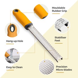 Silk Route Pro Zester – Razor-Sharp Fine Stainless Steel Blade with Ergonomic Handle for Fine Grating Products – Comes with Protective Sheath/Cover