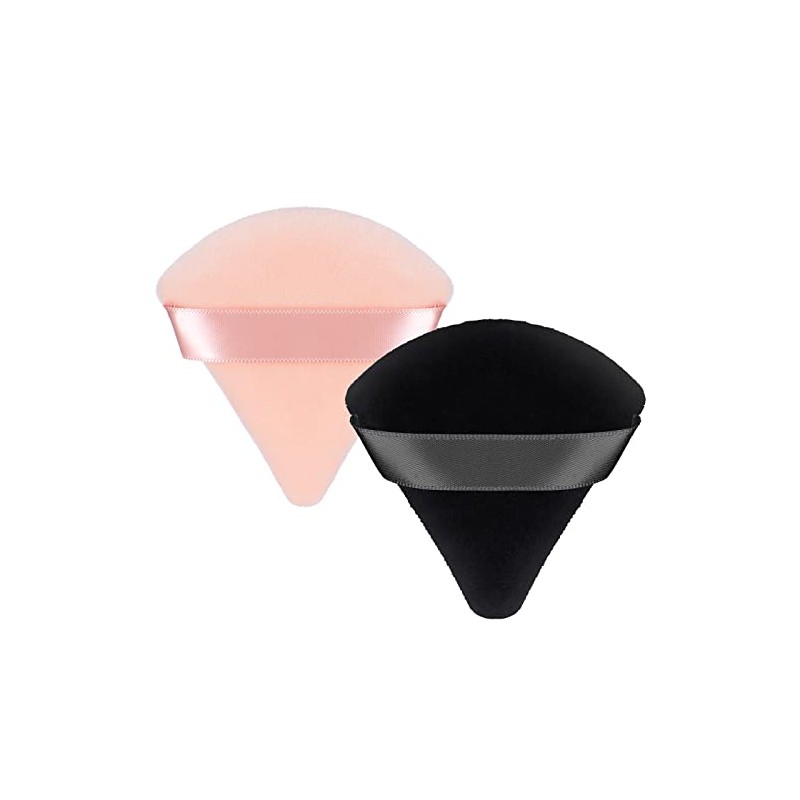 Patelai 2 Pcs Powder Puffs Triangle Makeup Sponge Velvet, Black,
