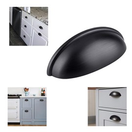 Lakaemfis 2 Pcs Hardware Bin Cup Handles Half Moon Shell Cup Pull Handles Metal Cup Knobs with Screws for Cabinet Cupboard Dresser Wardrobe Drawer with Screws