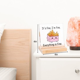 Dumpster Fire Desk Accessories, Dumpster Fire Zen Garden for Desk Ornament，Its Fine Im Fine Everythings Fine Funny Office Decor Signs, Office Decorations for Work Cute Humor Tabletop Decoration, Pink