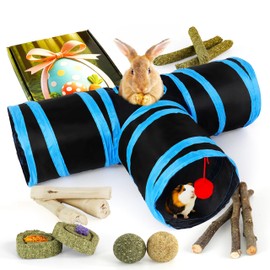 LEXASTLE Bunny Tunnels & Tubes Collapsible 3 Way Rabbit Hideout Toys for Bunny Guinea Pig Ferret Kitten (BL1)