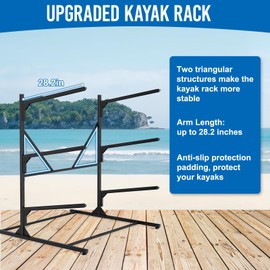 ZSLTLDU Kayak Racks for Outdoor Storage, Kayak Storage Rack, 3 Tier Adjustable Freestanding Kayak Rack Holder for Paddleboard Surfboard SUP