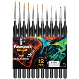 12PC Miniature Brushes, Pacocoast Detail Paint Brushes Set for Fine Detailing & Art Painting, Small Tiny Paint Brush Perfect for Acrylic, Paint by Number, Figurine, Craft, Models (Silver, Black)