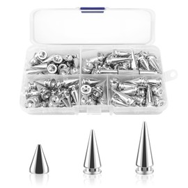 80pcs Spikes Studs 10mm Metal Cone Spikes Rivet, Punk Rock Screw Back Studs for DIY Bags Clothing Leather Craft Bracelet Necklace, with Screwdriver (Silver, 3 Size)