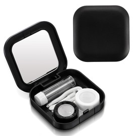 Classicseali 2pcs Travel Contact Lens Case Kit, Portable Contact Lens Case with Contact Lens Applicator Tool and Mirror Solution Bottle for Daily Vision Care and Outdoor Use, Travel Size (Black)