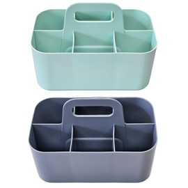 Enjoy Organizer 2 Pack Small 6 Compartment Multiuse Caddy Organizer with Handle Art Craft Supplies, Office, Desk, Stationery Pen Holder Stackable- Made In USA (Mint/Gray)