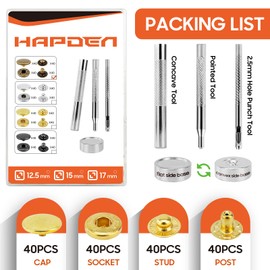 Leather Snaps and Fasteners Kit，12.5mm 40 Sets Metal Snap Buttons with Setter Tools， Sewing Snaps for Clothing，Fabric，Leather, Clothes, Jackets, Bags, DIY Crafting （Gold）