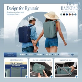 Xkdoai for Ryanair Cabin Bags 40x20x25 Underseat, with TSA Approved Bag, Travel Backpack Cabin Size Travel Bag Carry-ons Hand Luggage Bag Flight Bag for School Office