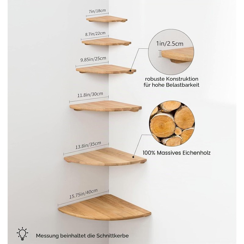 Love Oak Corner Shelf, 23 cm
