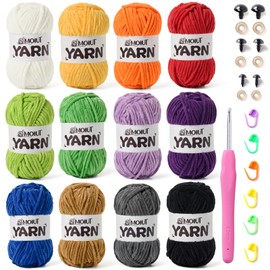 12 Pack Velvet Yarn for Knitting, Chunky Chenille Yarn for Crocheting, Baby Yarn for Crocheting Soft Blanket, Super Bulky 42.3oz(1049yds), Multicolor Amigurumi Yarns Set C