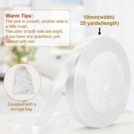 Bealif 10mm White Satin Ribbon, White Solid Color Fabric Ribbons Thick Decorative Ribbon for Hair Bows, Sewing Project, Gift Wrapping, Crafting, Floral, Wedding Decoration(25 Yards)