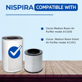 Nispira 12030 Replacement Filter for Clorox Air Purifier 11030 11031 Medium Room 3-in-1 True HEPA Activated Carbon Removes Smoke, VOCs, Odor. 4 Packs