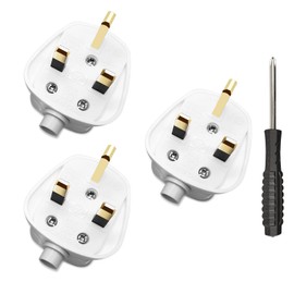13 Amp Plug UK, 3 pin plug uk with 1pc screwdrivers, 13amp plug UK, UK Plug 250V, Plugs 3 pin with Cord Grip Electric Plugs UK (3 PACK White)