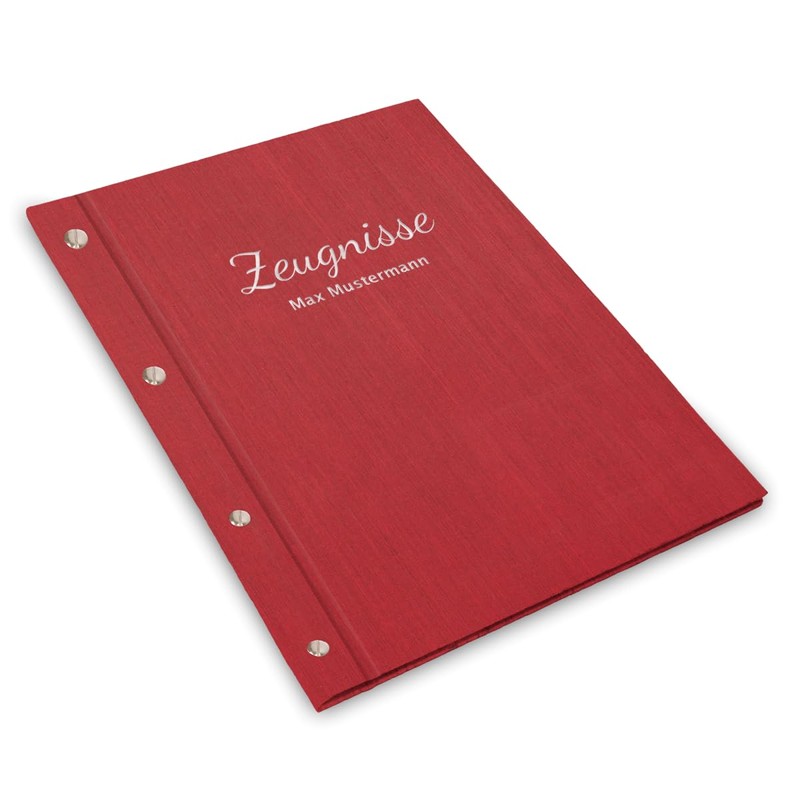 Handmade Certificate Folder with Your Own Name in Red Linen