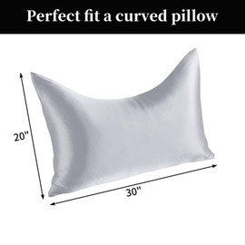 HOMBYS Curved Pillow Cases Queen Size 2 Pack-Silky Satin Side Sleeper Pillowcase Cover with Zipper-Smooth, Soft and Breathable for Hot Sleepers Hair and Skin (Queen-20 x30, Silver Grey)