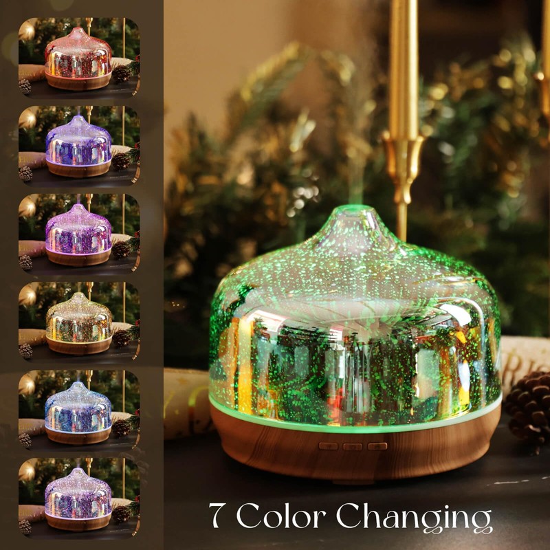 Porseme 500ml Essential Oil Diffuser 3D Glass Aromatherapy Ultrasonic Humidifier