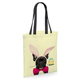 Bang Tidy Clothing French Bulldog Frenchie Easter Gifts for Dog Lovers Owners - Reusable Shopper Shoulder Tote Bags with Dogs on - Lemon