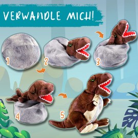 Creanino DINO Cuddly Toy 2 in 1 | Reversible Plush Toy [Tyrannosaurus REX] Dinosaur Cuddly Toy | Dinosaur Soft Toy | Reversible Cuddly Toy | Dino Plush | Trex Cuddly Toy