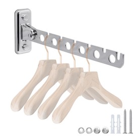 Wall Mount Coat Hanger,Folding Clothes Drying Racks,Sturdy Hanging Clothes Hanger,Laundry Room Drying Rack(6-Hole 1 Silver)