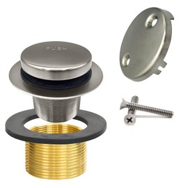 LXLTOUS Brushed Nickel Toe Tap Bathtub Trim Set with Two-Hole Overflow Faceplate, Replacement Tub Drain Kit with 2-Hole Overflow Cover and Universal Fine/Coarse Thread, Fits 1-3/8" and 1-1/2"