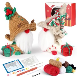 WowWoke Knitted Christmas Gnome, 4-Piece Christmas Decoration Gnome Set, Handmade Christmas Decoration Gnome, Gnome Figures with Christmas Box, with Knitting Set and Video