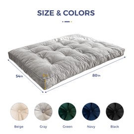 MAXYOYO 6" Futon Mattress Full Size, Velvet Thick Futons Sofa Couch Bed, Versatile Floor Mattress for Adults, Shredded Foam Filling (Frame Not Included), Grey