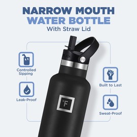 IRON °FLASK Camping & Hiking Hydration Canteens - 3 Lids (Narrow Straw Lid) Leak Proof Vacuum Insulated Stainless Steel - Hot & Cold Double Walled Sports Water Bottle - Day & Night, 24 Oz
