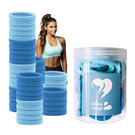 BLISSWISP Pack of 50 Hair Bobbles - Hair Bobbles - Elastic Bands for Women and Girls, Multicoloured, Perfect Addition to Dressing Table or Bathroom, Blue