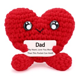 COZYMATE Pocket Hug Heart with Positive Emotional Card Handmade Crochet Heart Doll for Father's Day Men Dad Grandpa (HeartShape-Red3)