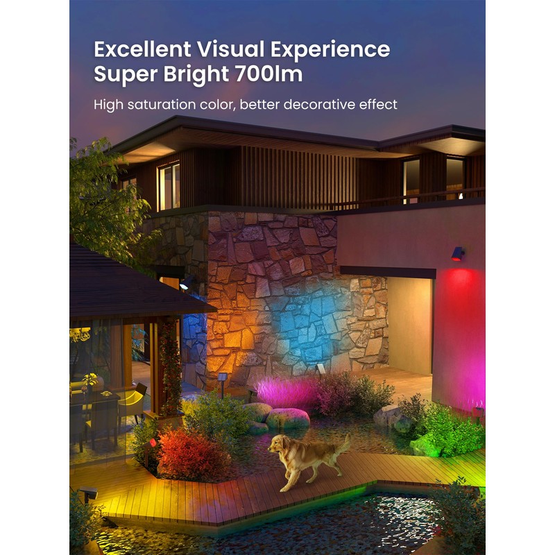 AUDERWIN Solar Spot Lights Outdoor, 9 Lighting Modes RGB, Solar