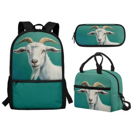 Guosanchn Goat Backpack for Teen Girls 3 In 1 Middle School Bag with Lunch Box Pencil Case Elementary School Bookbag Satchel for College Teens Child Boys Daycare School Bags Rucksack Satchel
