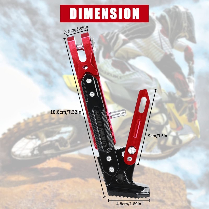 Motorcycle Kickstand Adjustable Tripod Holder Foot Side Stand for Motorcycle(Red)