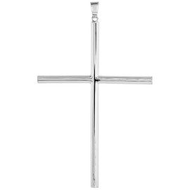 Sterling Silver Large Plain Cross Pendant for Men and Women 5mm Tubular High Polished 4 inch
