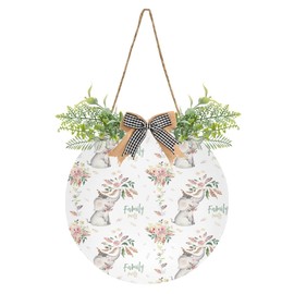 Seamless Floral Elephants On White Door Hanging Sign, 12" Merry Christmas Front Plaque Board Round Wreath for Daily Holiday Welcome Home Garden Yard Wall Pediments