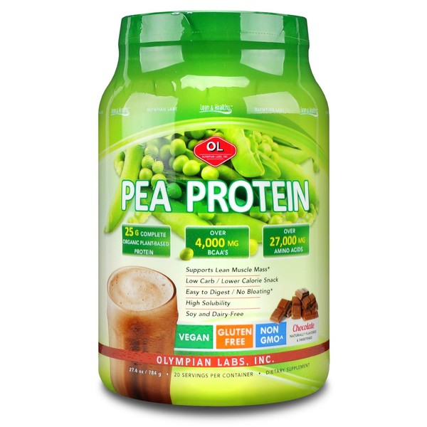 Olympian Labs Plant Based Pea Protein Powder, Chocolate - 25g of Protein, Vegan, Low Net Carbs, Gluten Free, Lactose Free, No Sugar Added, Soy Free, Kosher, Non-GMO, 2 Pound Pea Protein