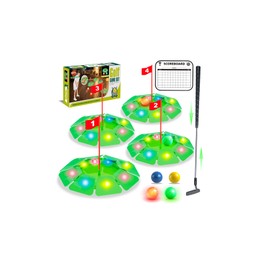 VATOS Light up Golf Putting Game Set - Glow Golf Toy with 4 LED Holes, 4 Balls (2 Glow), Extendable Putter, Build Your Own Course at Home Indoor Outdoor Yard Office Golf Gifts for Kids Adults Golfer